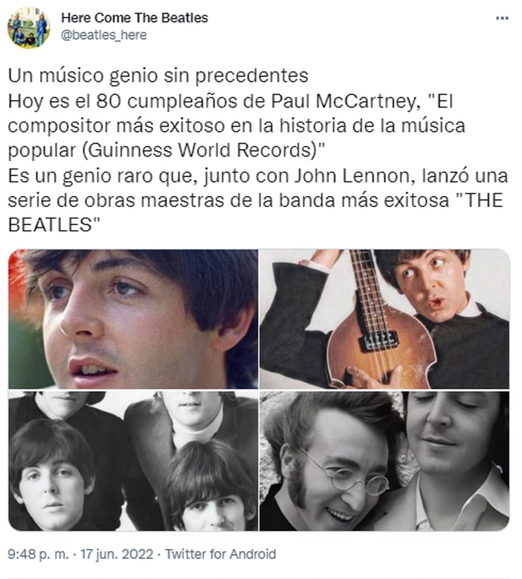 La edad que cumplió Paul, es exactamente el doble de lo que vivió John Lennon, su amigo y cómplice en esa fabulosa sociedad musical del siglo XX que fueron Los Beatles. 
