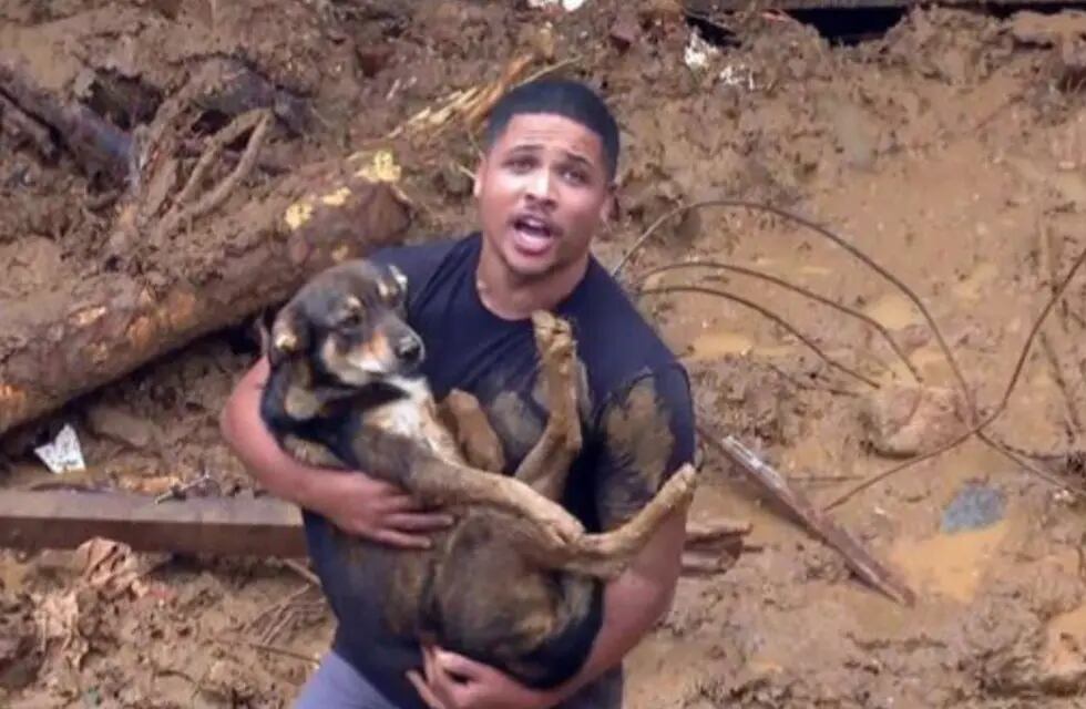 Carlos encontró a Pitoco entre los escombros. El perro estaba paralizado del miedo.