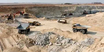 Coal mining open pit with many large trucks for coal transporting in South Africa
