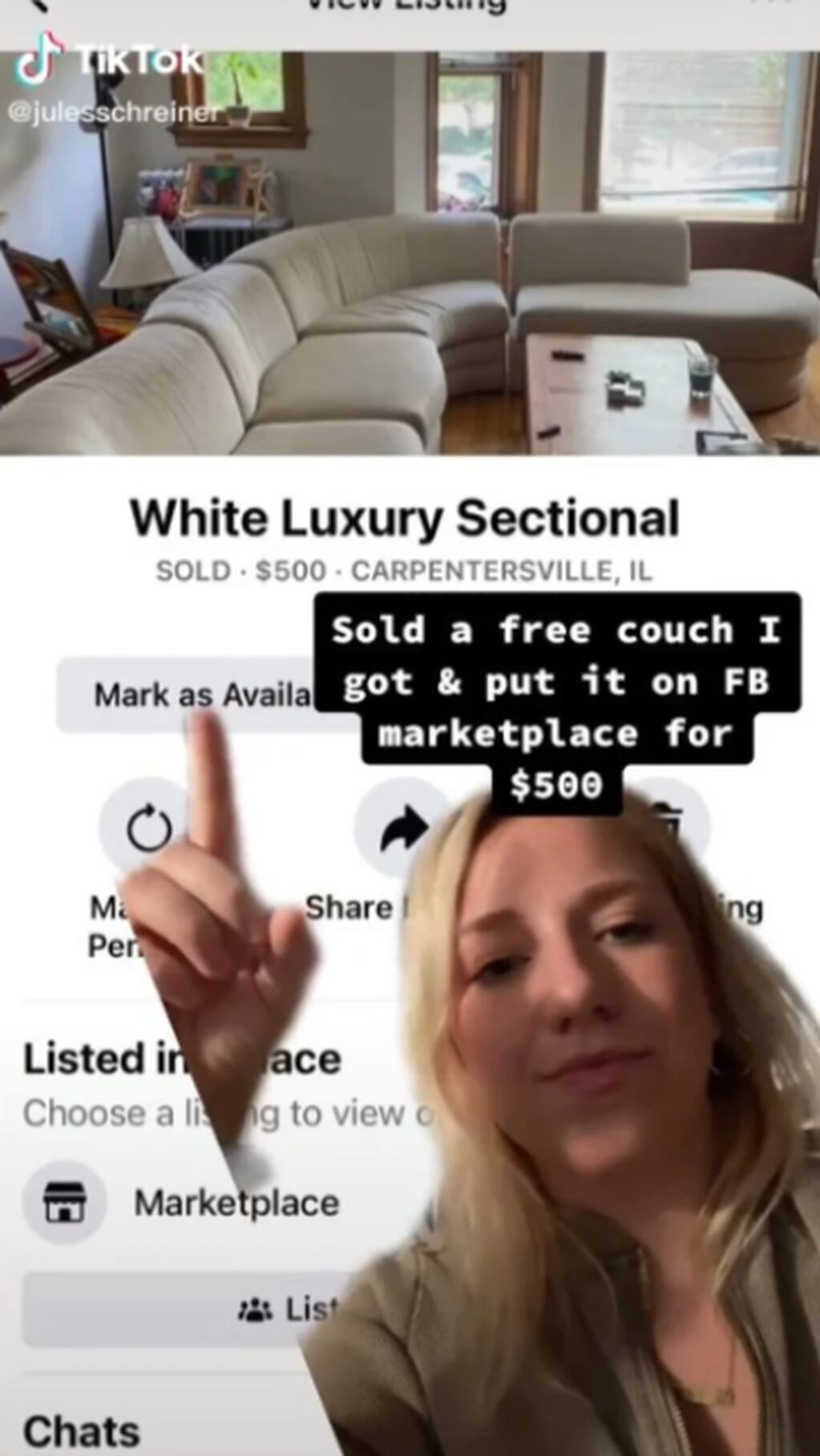La joven publicó en una plataforma de compra y venta de productos un sofá blanco que le habían regalado.
