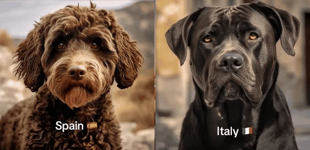 Estos serian los perros recreados por la IA que representan paises.
