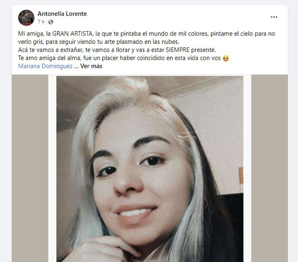 Mensajes de dolor por Mariana Domínguez, la joven de 28 años que murió por una bala perdida en Godoy Cruz  (Facebook)