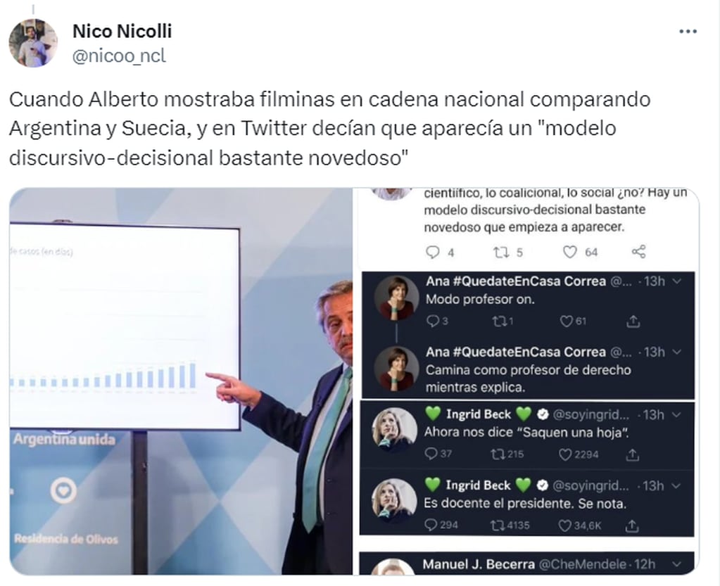 El desopilante hilo viral con los “mejores momentos” del gobierno de Alberto Fernández  - X Nicolás Nicolli