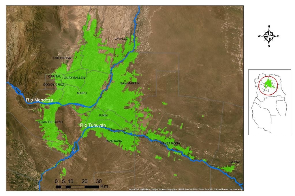 Localización del oasis Norte en Mendoza. Fuente: Suden, C. sobre la base de datos del SIAT (2018)