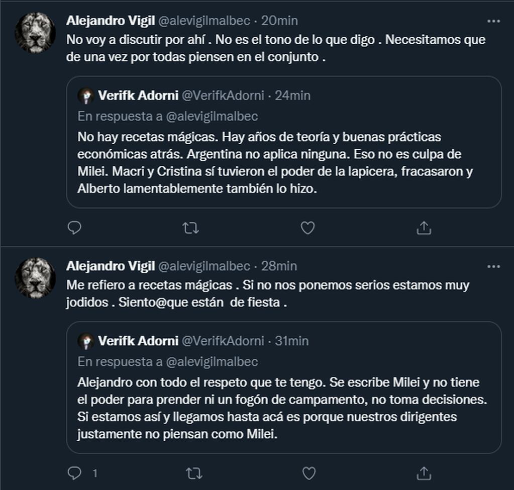 Los Mensajes de Alejandro Vigil en Twitter. - Captura