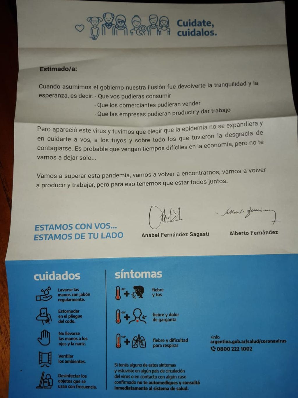 La carta, firmada por el presidente Alberto Fernández y la senadora nacional Anabel Fernández Sagasti