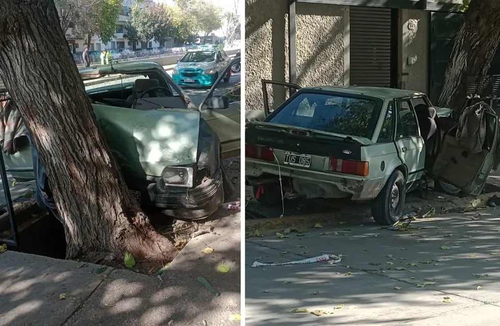 El automóvil quedó destruido tras impactar contra un árbol en Ciudad. | Foto: Ministerio de Seguridad y Justicia