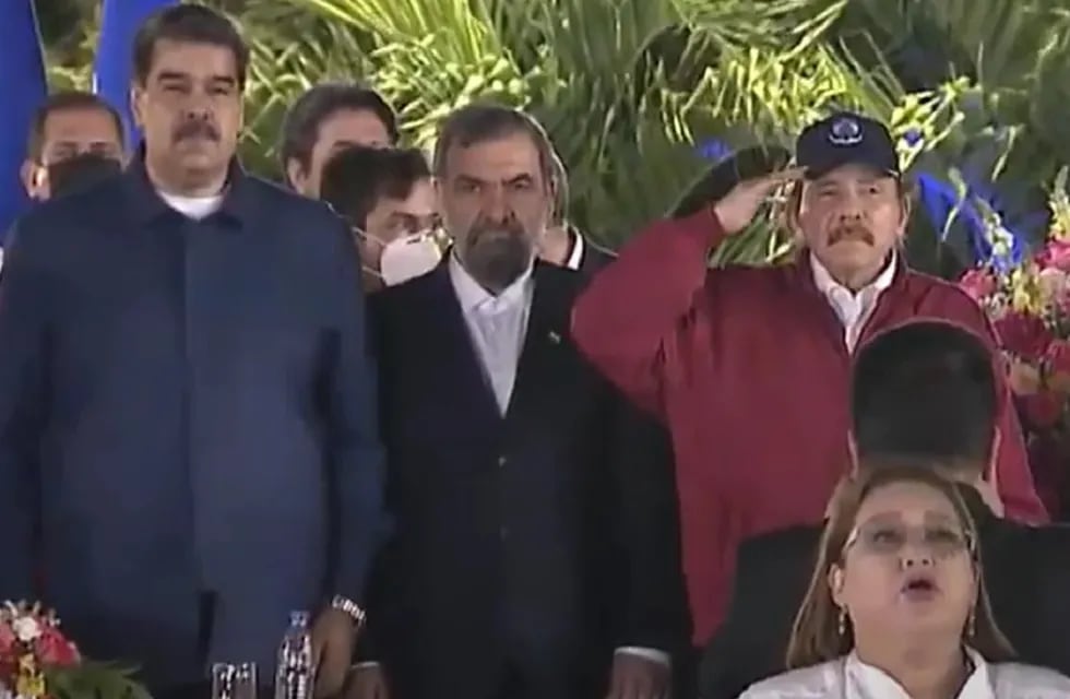 Nicolás Maduro, el iraní Mohsen Rezai y Daniel Ortega en Nicaragua (Captura de video)