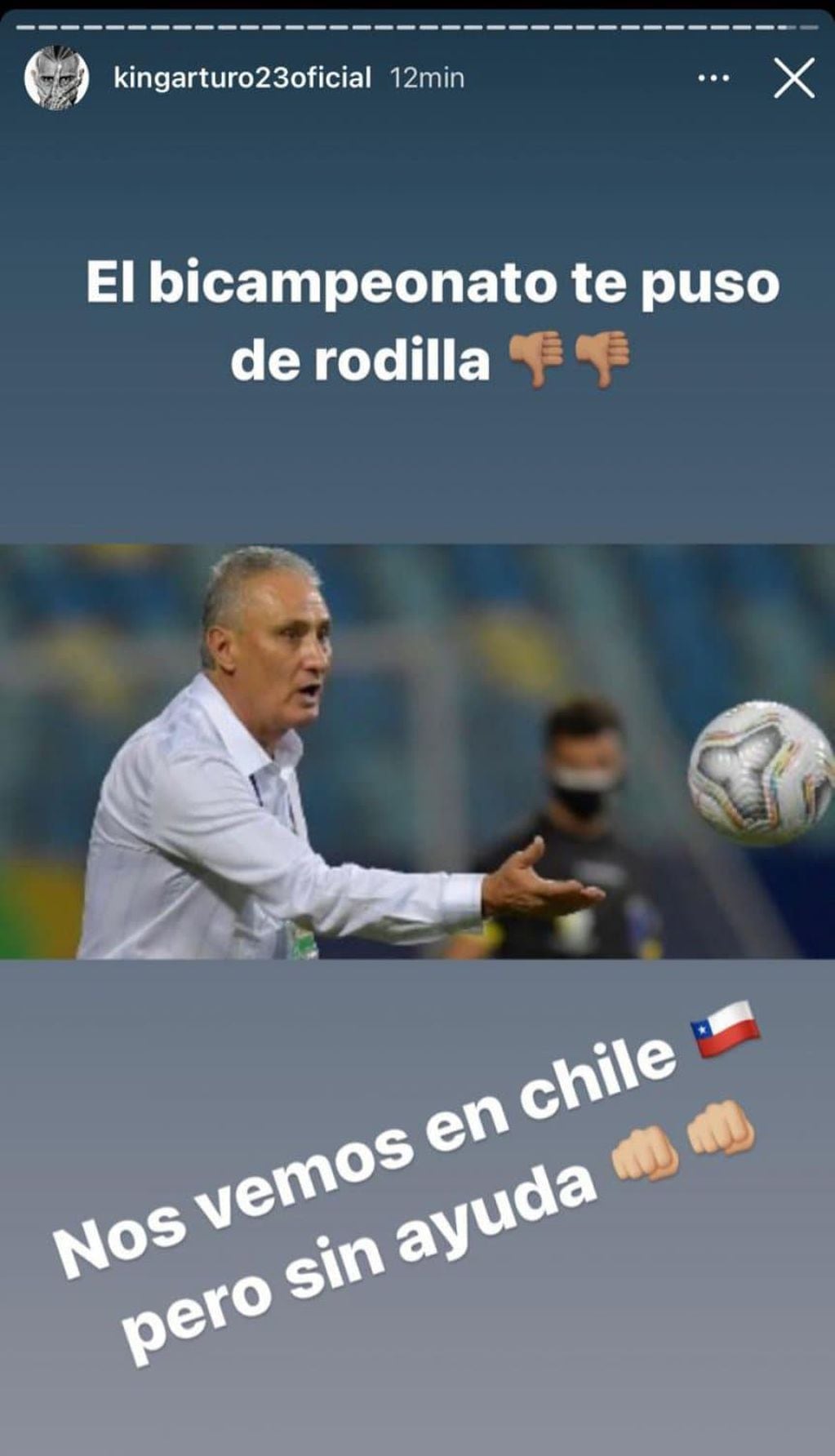 El posteo de Arturo Vidal después del cruce con Brasil en la última Copa América. / Gentilez.a