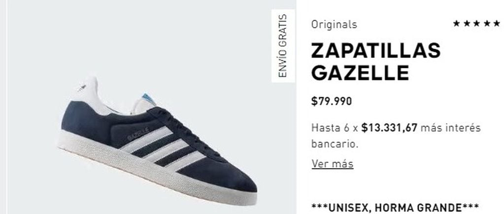 Precio de las zapatillas Adidas Gazelle en Chile.