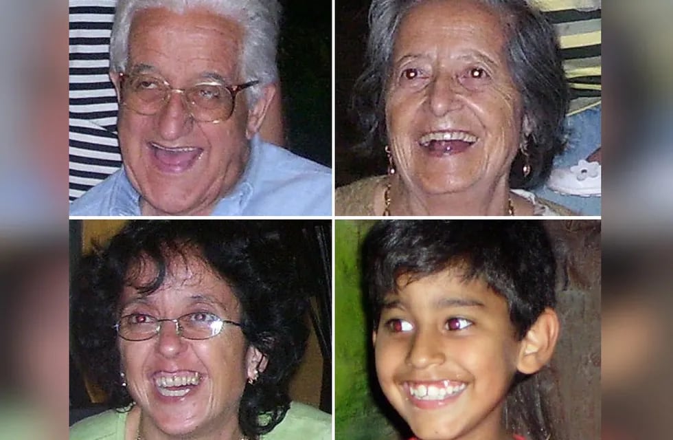 Cuádruple crimen en Las Heras. De izquierda a derecha. Arriba: Alí (abuelo), Sara (abuela). Abajo: Mónica (mamá), Ezequiel (hijo y nieto).