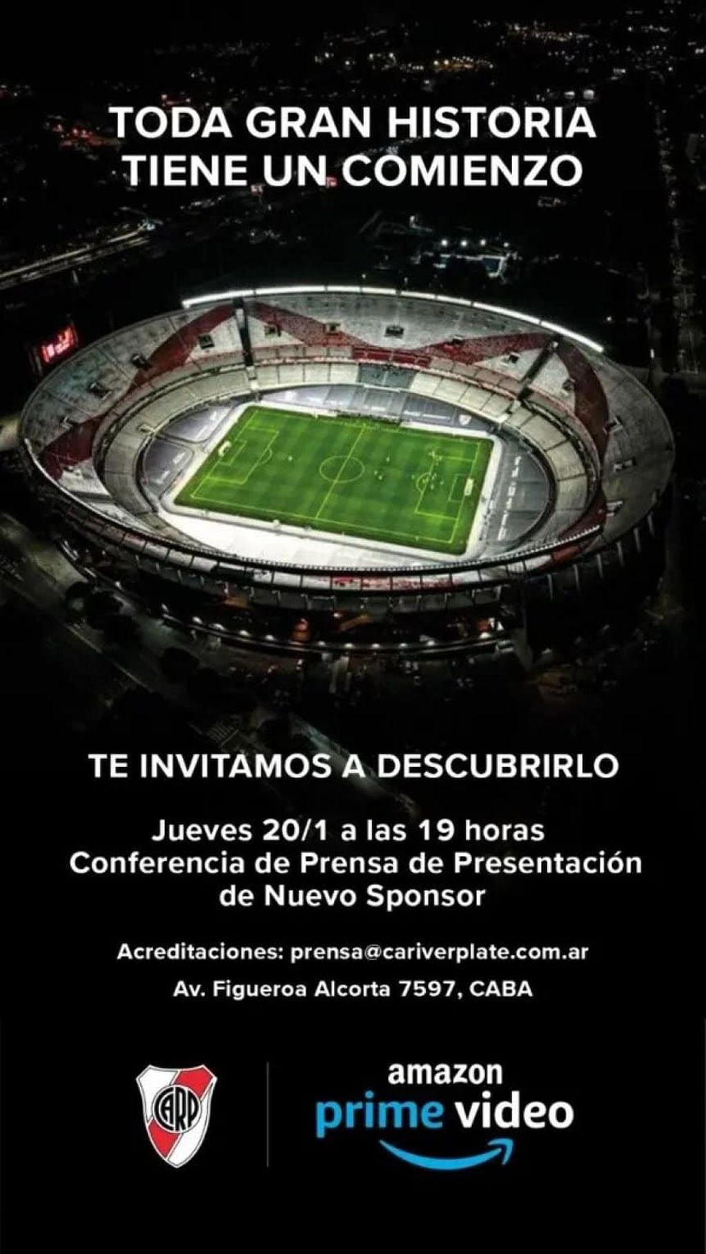 Amazon primer video, nuevo sponsor de River Plate. / Gentileza.