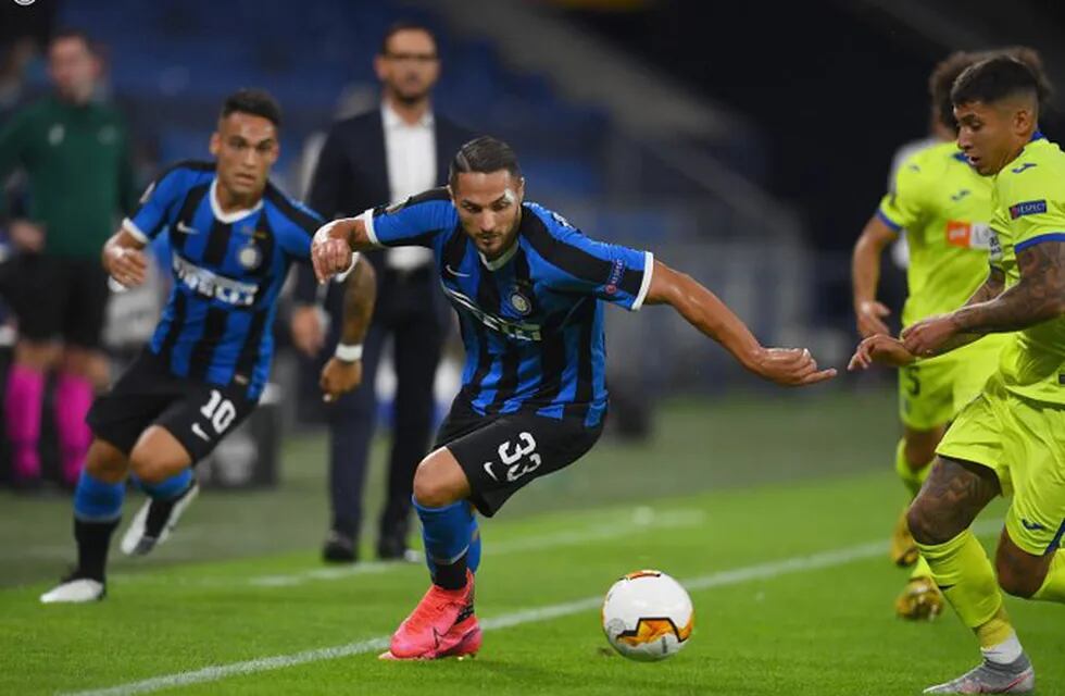 El conjunto Italiano, Inter,  venció 2-0 a los españoles del Getafe, en Gelsenkirchen con goles de Lukaku y Eriksen y avanzó a la próxima ronda del certamen. / Gentileza.