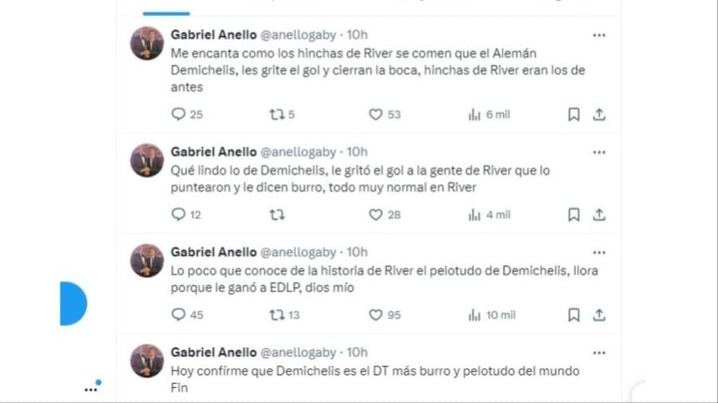 El periodista Gabriel Anello, durísimo contra Demichelis. / Gentileza.