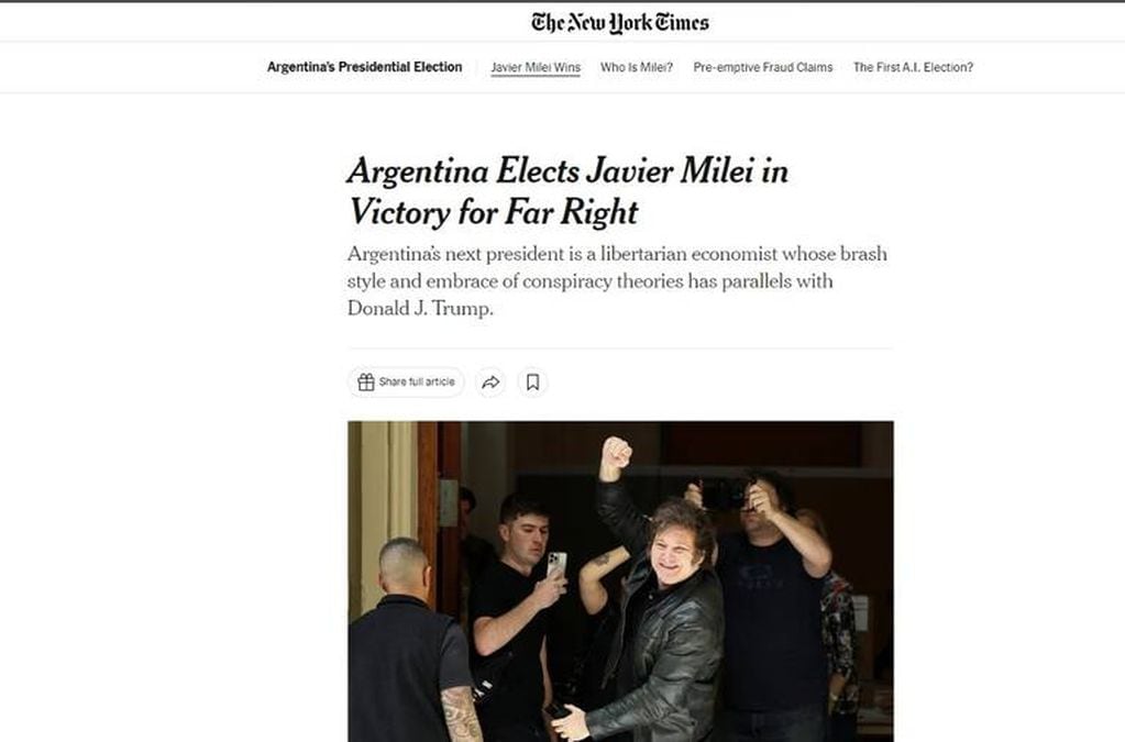 Los diarios del mundo reflejaron el triunfo de La Libertad Avanza en las elecciones.