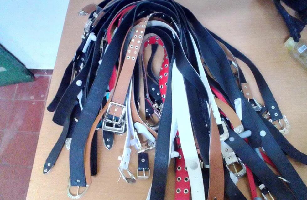 Los 33 cinturones recuperados en Tupungato. Foto: Prensa Ministerio de Seguridad