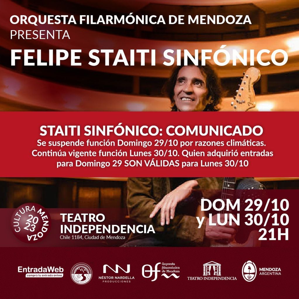 El concierto tendrá una única función este lunes 30 de octubre en el Teatro Independencia. Foto: Prensa Gobierno de Mendoza.
