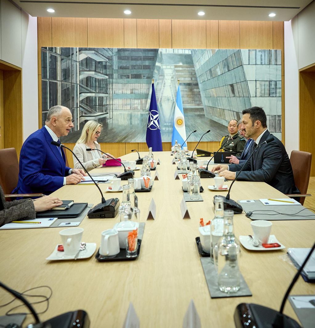 Luis Petri, ministro de Defensa de la Nación Argentina, reunido con Mircea Geoană, vicesecretario general de la OTAN. Captura: X / @luispetri