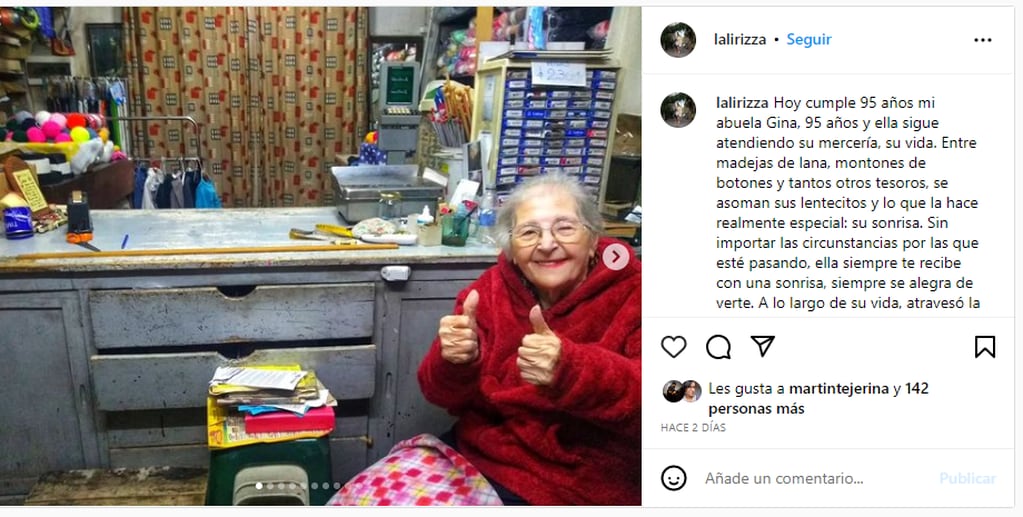 Vivió en un convento para comer y sobrevivió a la Guerra: la increíble vida de Gina, quien atiende su mercería con 95 años. Foto: Instagram