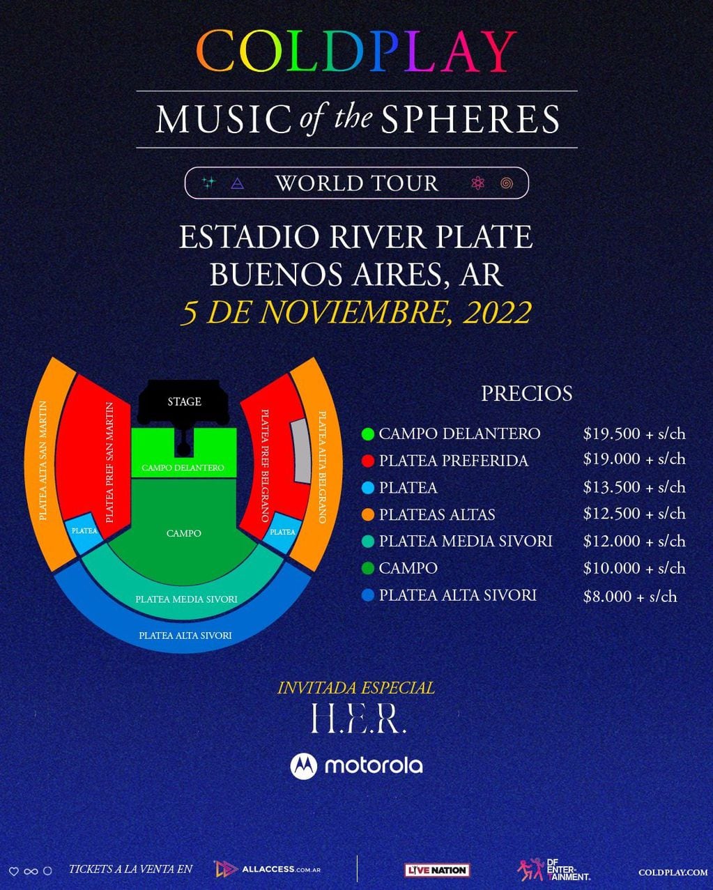 Precios de entradas para Coldplay en Argentina (DF Entertainment)