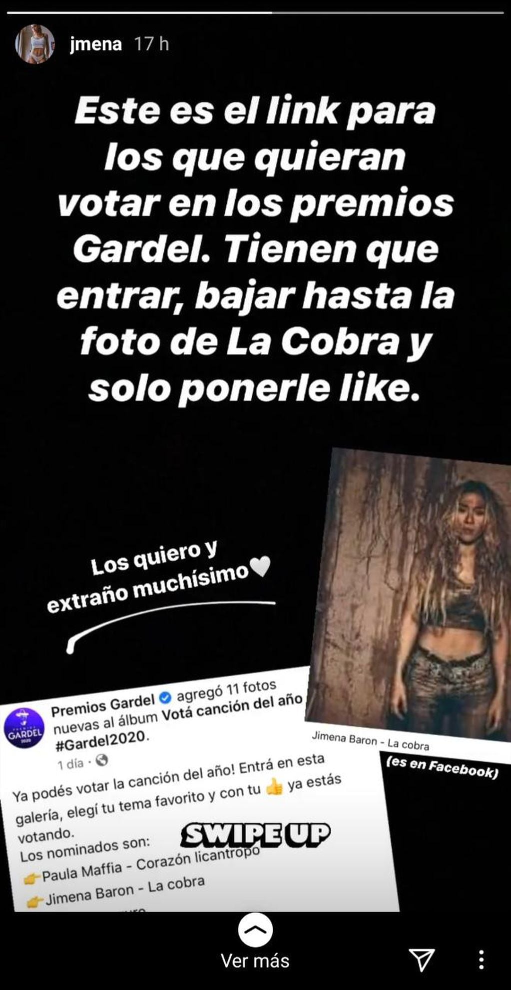 La artista volvió a las redes para pedir que la voten para los Premios Gardel.