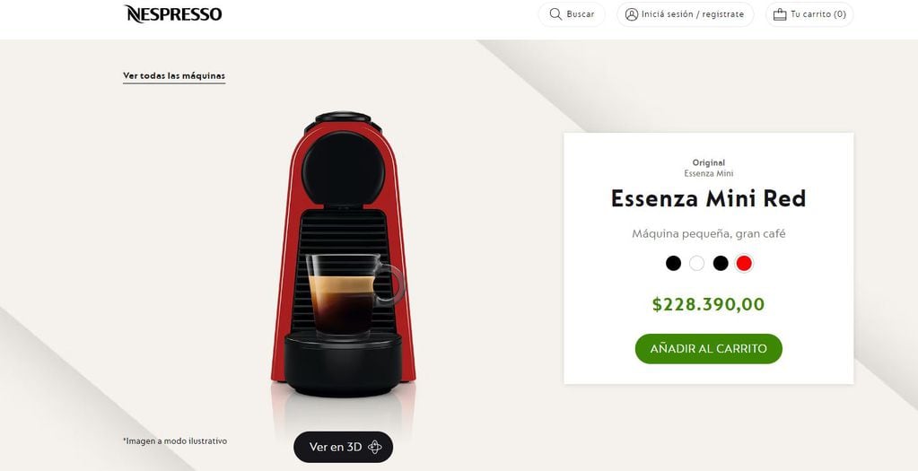 Este es el precio de la cafetera Nespresso en la página oficial.