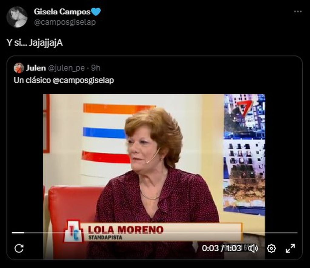 Gisela Campos reaccionó en Twitter y desató risas. Foto: captura.