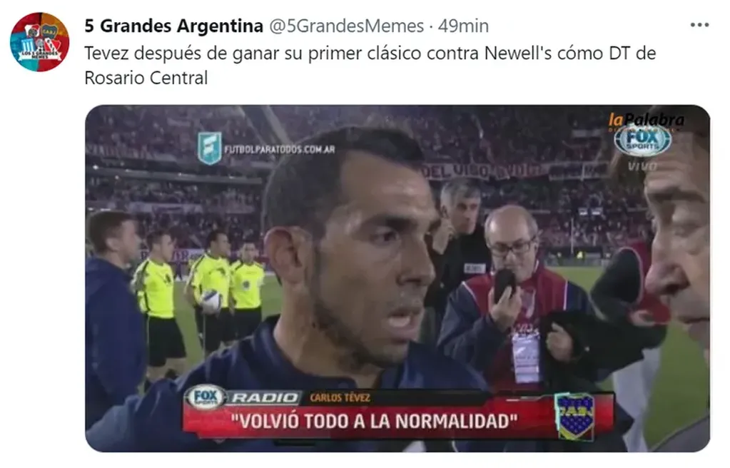 Tevez protagonista de Los mejores memes del triunfo de Rosario Central ante Newell's en el Clásico