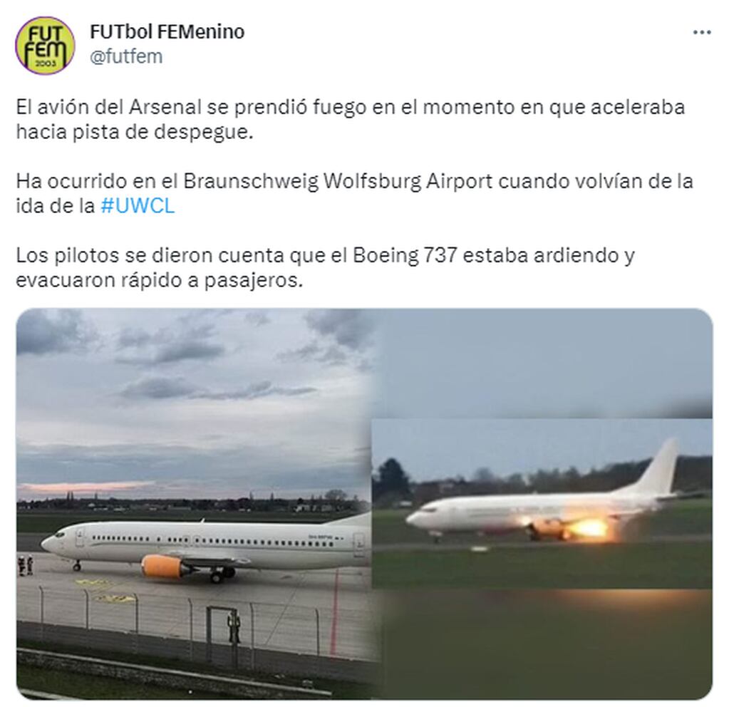 El Boeing 737 en el que iban a viajar se prendió fuego con todos los pasajeros adentro - @futfem