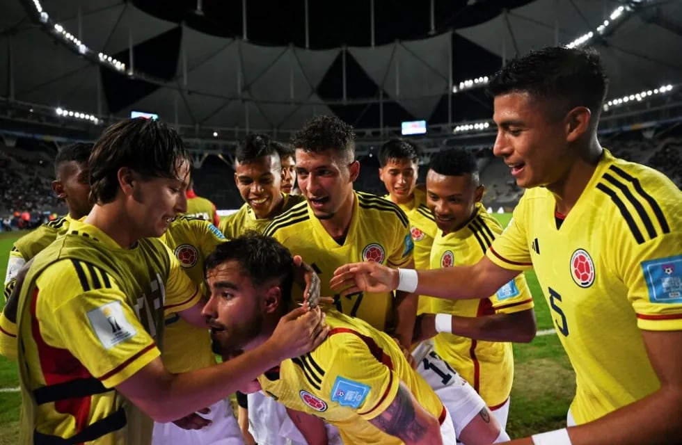 El festejo de los jugadoes colombianos tras el empate agónico ante Senegal. / Gentileza.