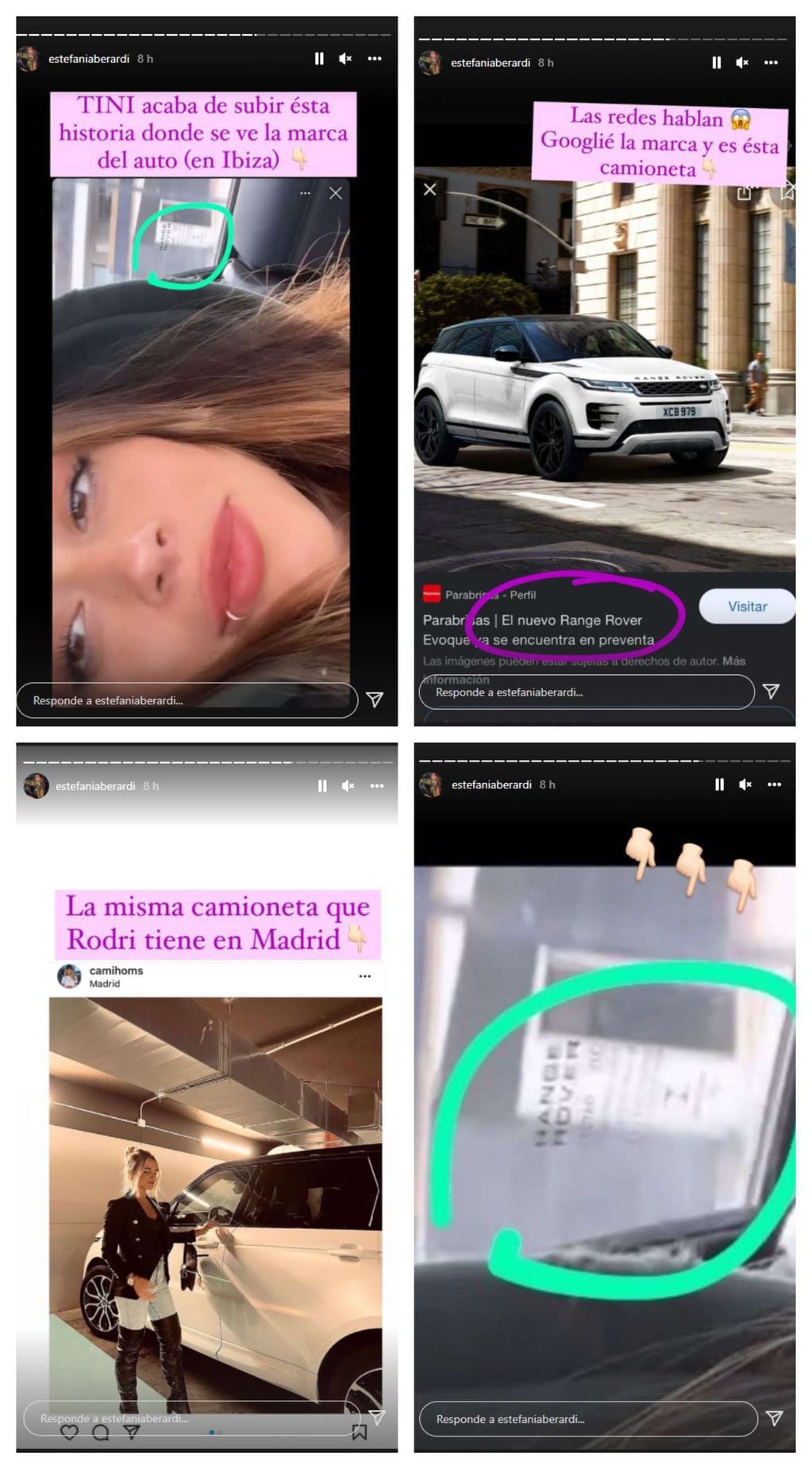 Las capturas de Berardi que prueban las coincidencias en el auto de ambos