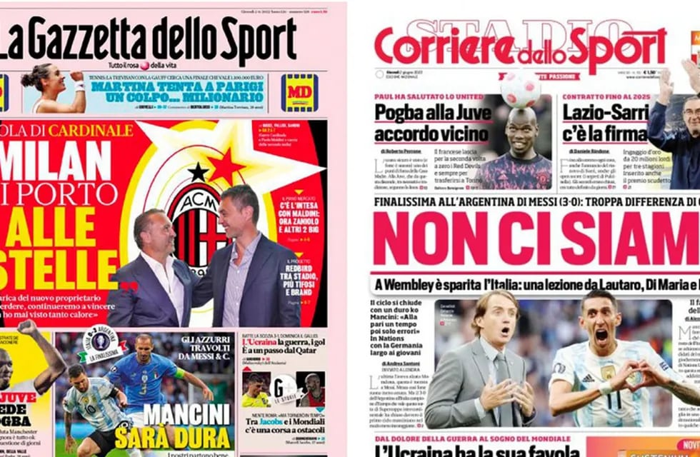 Las tapas de diarios italianos apuntaron a la categórica diferencia entre Argentina e Italia.
