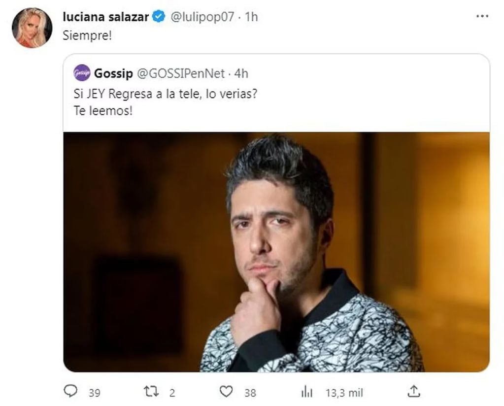 Luciana Salazar apoyó a Jey en un tuit