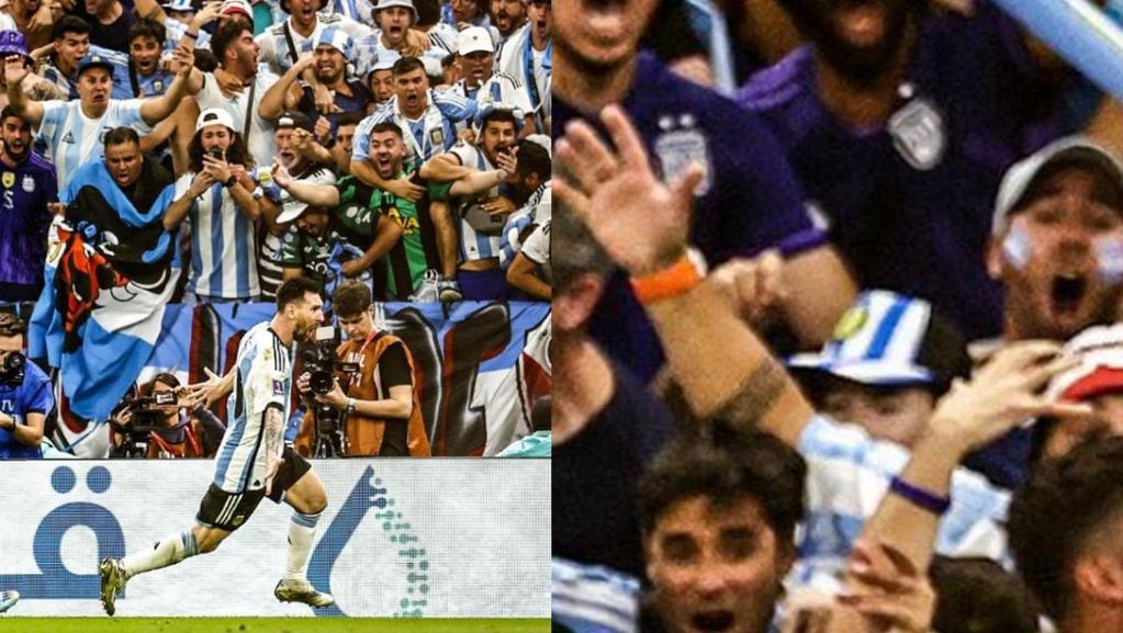 La imagen del festejo de Messi en la que aparece un misterioso hincha que sería, según los internautas, Diego Armando Maradona.