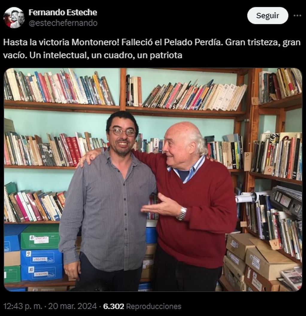 La despedida de Fernando Esteche, ex líder de Quebracho, a Roberto Perdía. Foto: Captura X, antes Twitter.