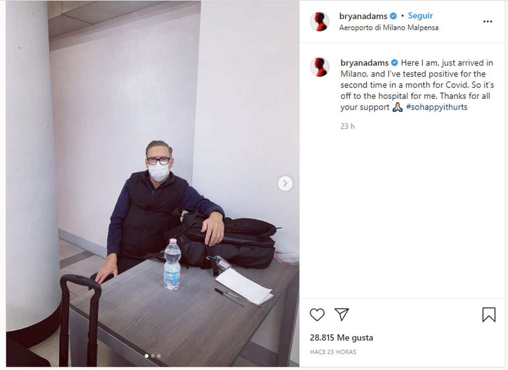 Bryan Adams anuncia que contrajo covid por Instagram.