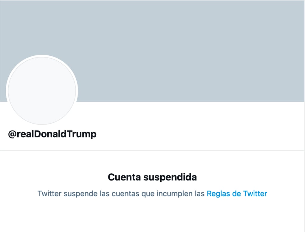Twitter suspende la cuenta de Donald Trump y así se ve ahora. 
