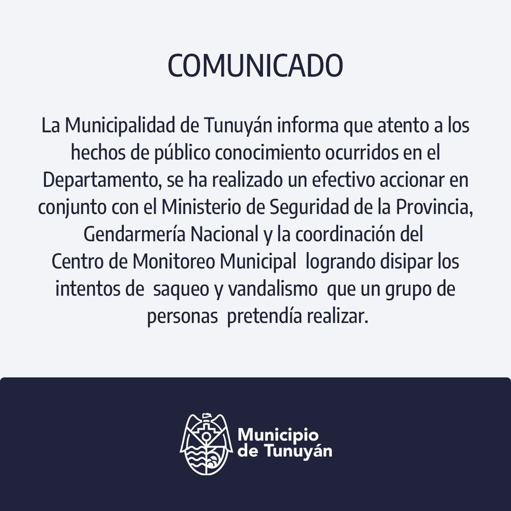 Comunicado municipalidad de Tunuyán