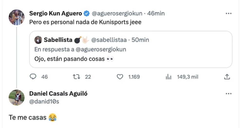 Las respuestas del Kun Agüero en Twitter sobre los rumores de su separación. Gentileza: Paparazzi.