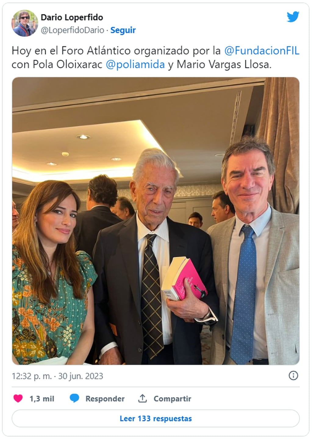 Mario Vargas Llosa en el Foro Atlántico. Foto: Twitter / @LoperfidoDario