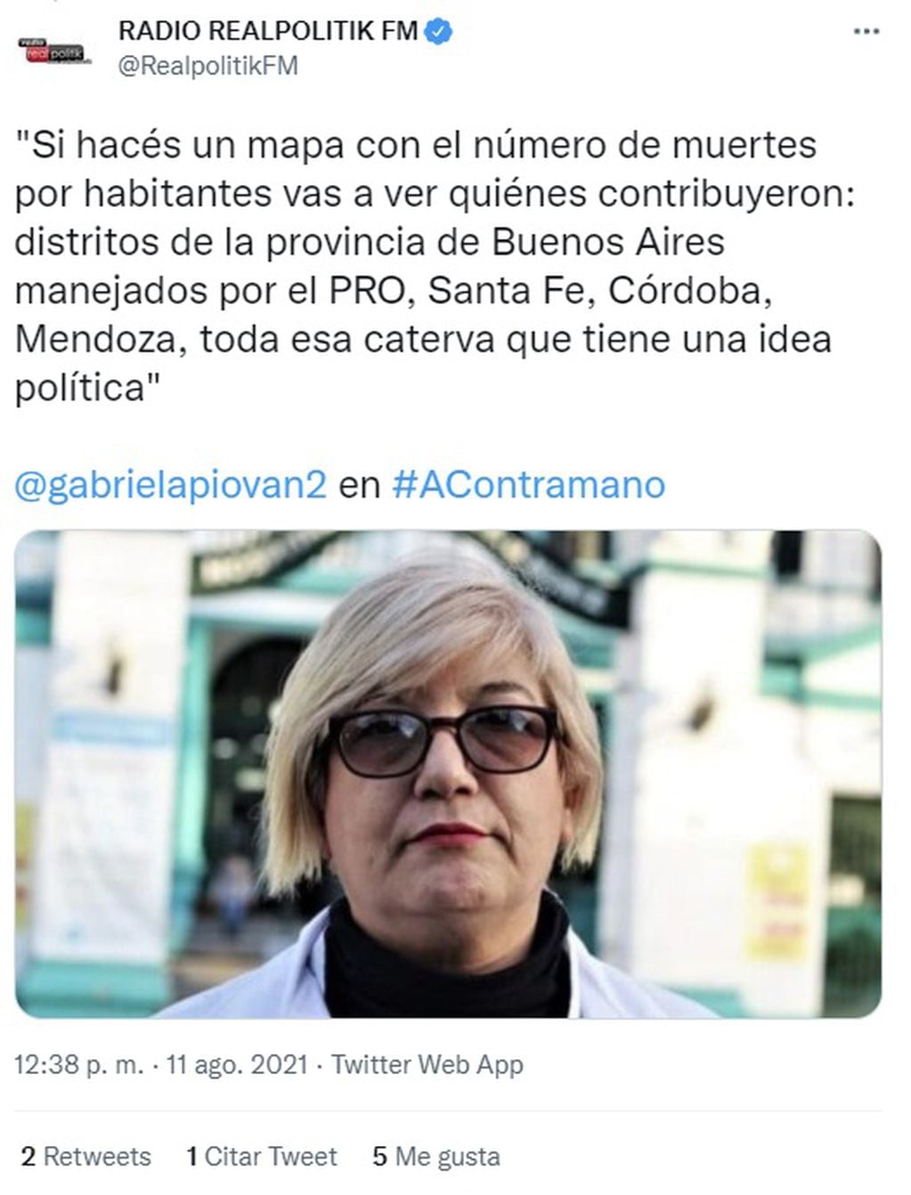 Gabriela Piovano, la infectóloga K que cuestiona a las jurisdicciones gobernadas por la oposición  - Twitter