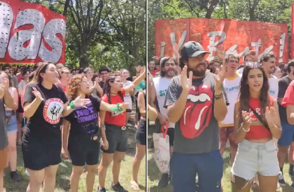 Video: en el Campamento Anticapitalista cantaron un tema de Tini y Emilia contra Milei y la CGT / Captura
