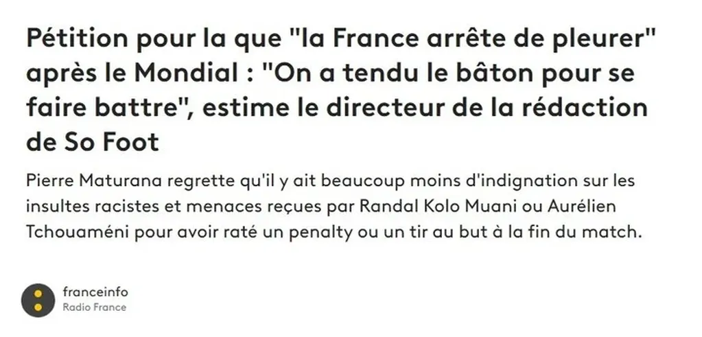 Titular de la nota publicada por el portal FranceInfo.