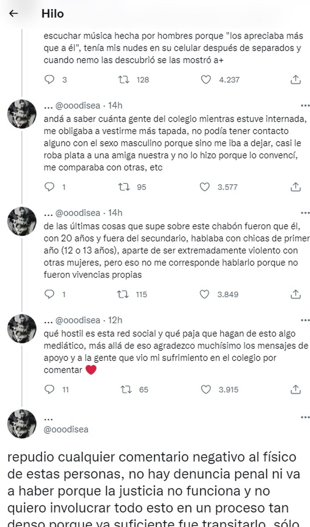 El hilo de la denuncia contra una cantante y su amigo, ambos vistos en La Voz Argentina (Twitter @ooodisea)