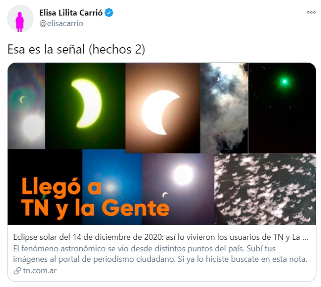La frase bíblica de Elisa Carrió para el eclipse.