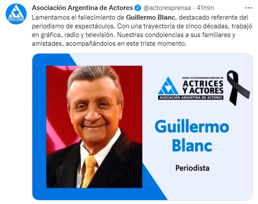 El periodista Guillermo Blanc falleció este domingo.