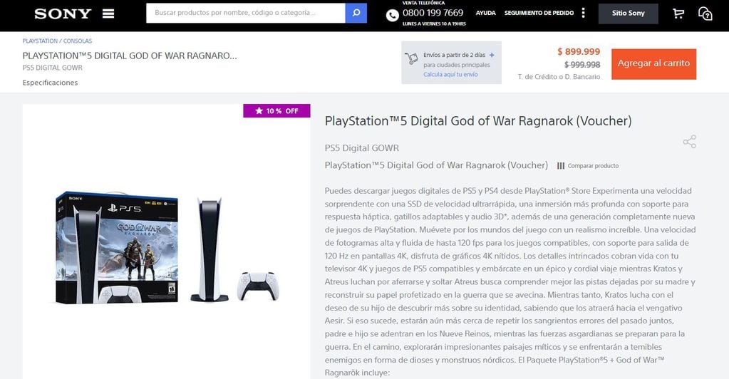 Este es el valor de la PlayStation 5 en la web oficial de Argentina.