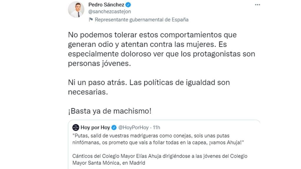 El mensaje de Pedro Sánchez, presidente de España.