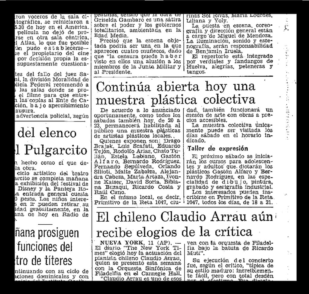 Reproducción de diario Los Andes, el 12 de febrero de 1983. Destaca las actividades del centro cultural La Escalera, en Primitivo de la Reta 1047. Foto: Orlando Pelichotti