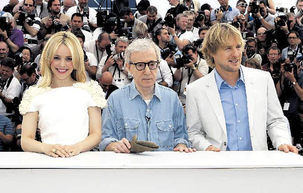 Rachel McAdams, Woody Allen y Owen Wilson, ayer en la alfombra roja de Cannes.